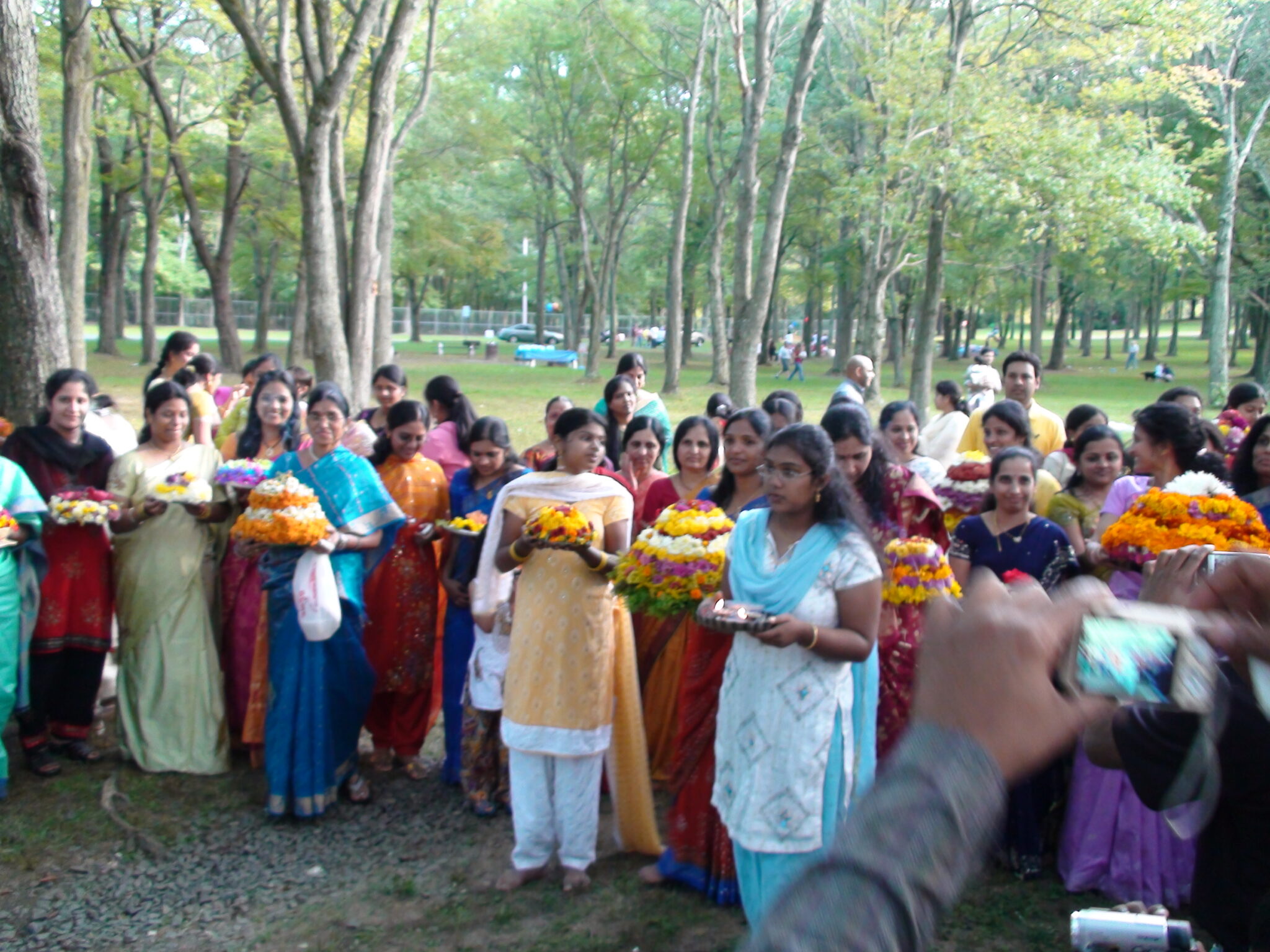 Women in traditional attire at Kalabharathi cultural gathering
